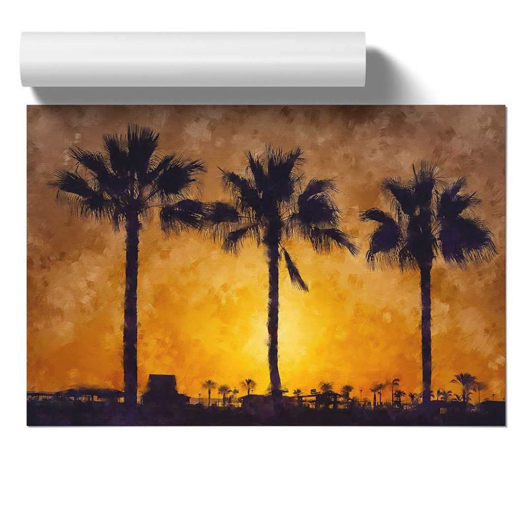 Palm Trees at Sunset Painting - Frameless Print