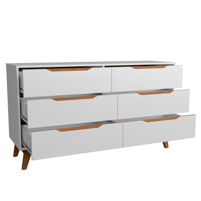 Rio Modern 6-drawer Dresser With Built-in Handles And Wooden Base, White