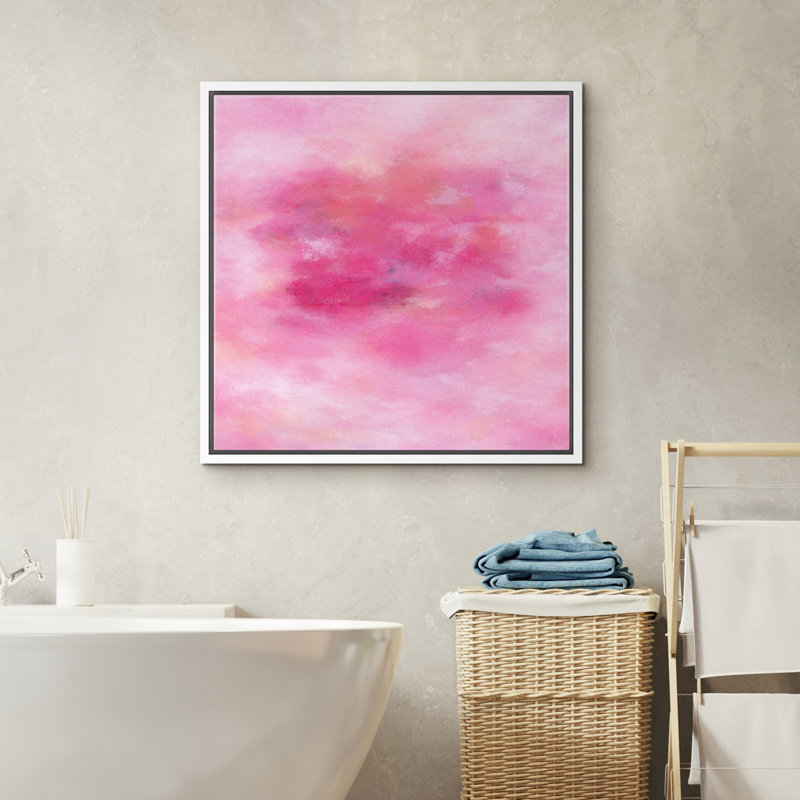 Reproduction d'art sur toile encadrée rose pastel abstrait, H 24 po x l 24 po x P 1,5 po, Blanc