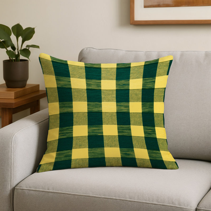 Coussin décoratif intérieur et extérieur ArtDeco, Carré 18 po, Vert à carreaux 152