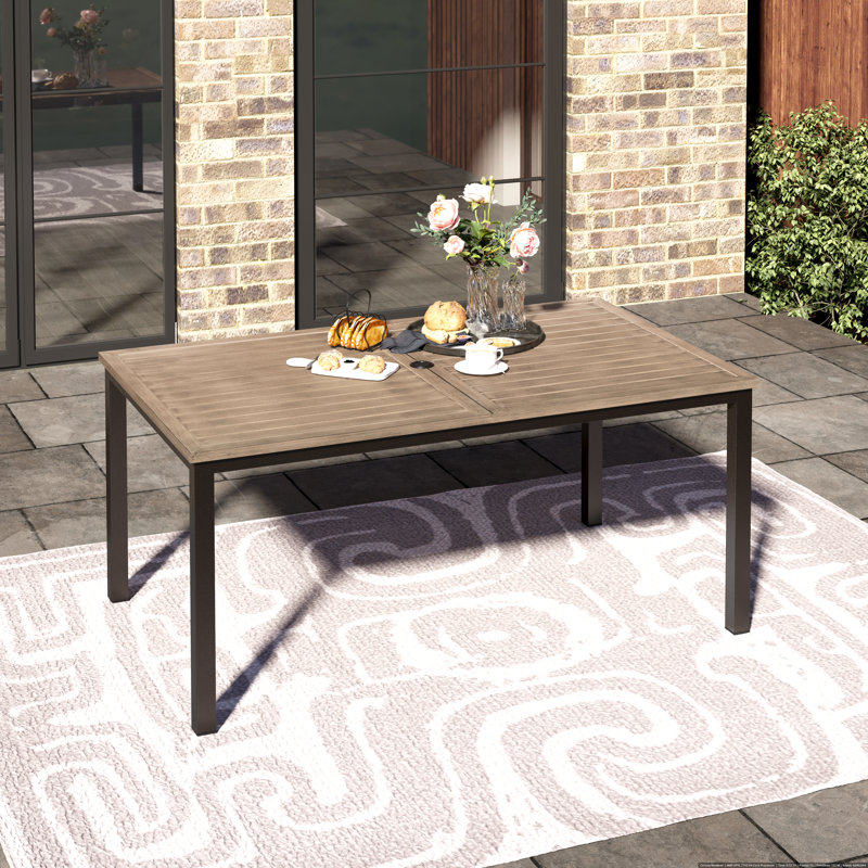Rectangular Metal Outdoor Dining Table With Umbrella Hole , 96.5cm cm W 152.6cm cm D