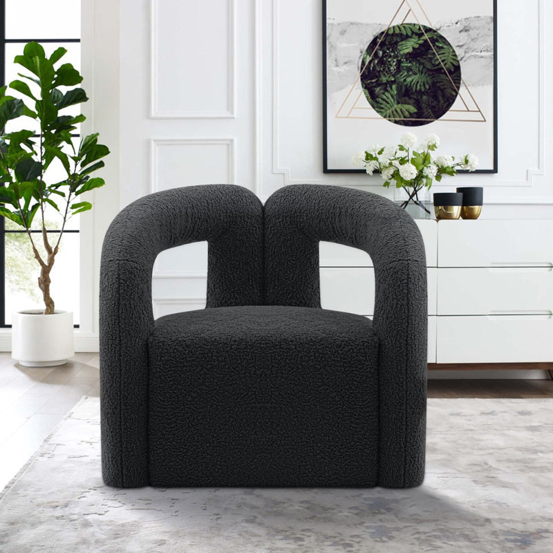 Fauteuil demi-tonneau noir Darian, Bouclé noir