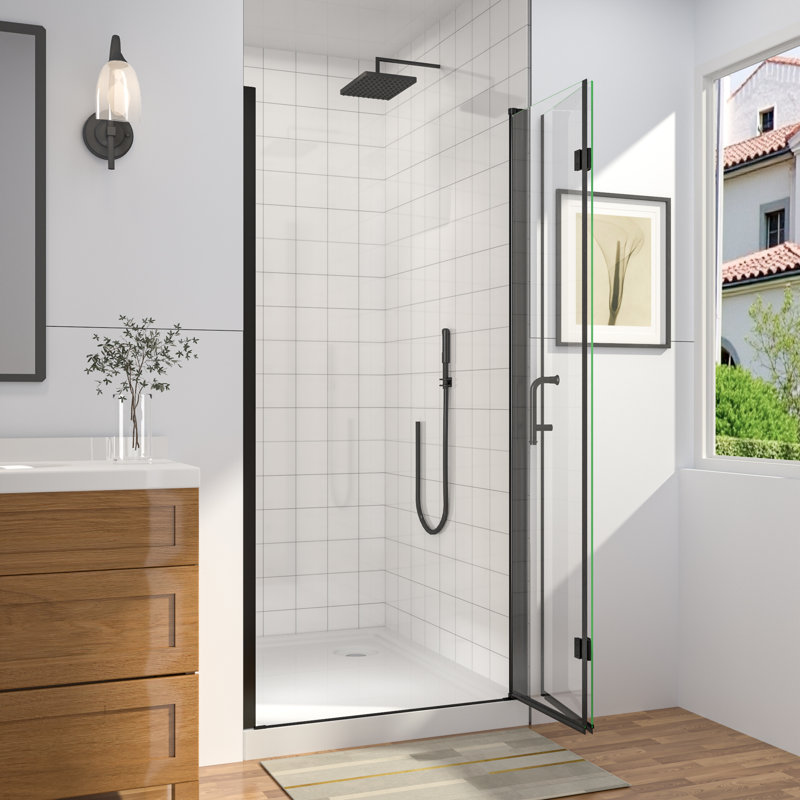 36-38 in.W x 72 in.H Bifold Frameless Glass Shower Door, Folding Frameless Shower Door, Black