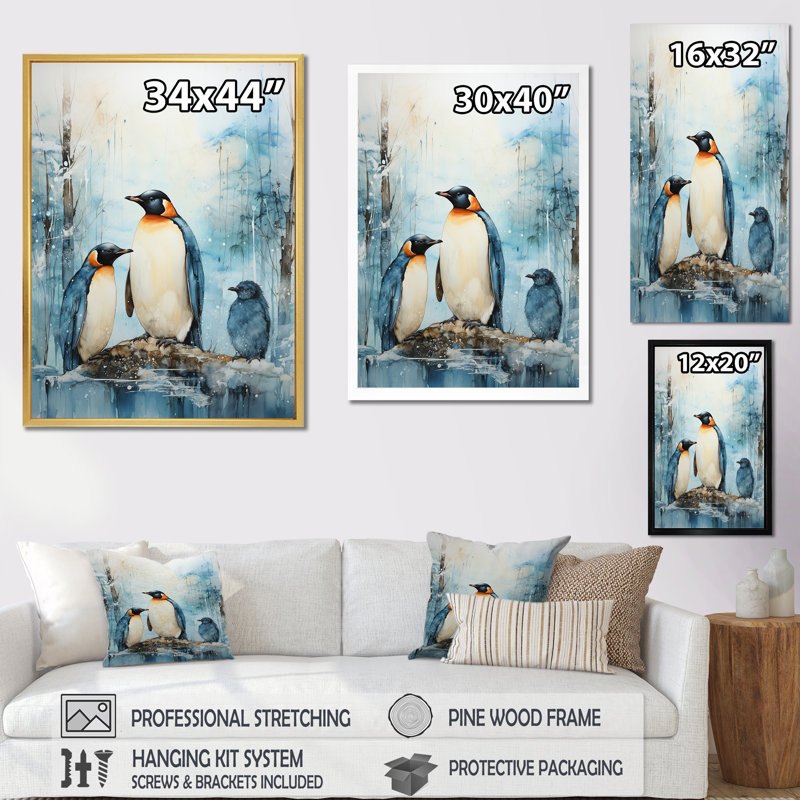 Pingouins antarctiques élégance III sur toile, Toile tendue, H 32 po x l 24 po x P 1 po