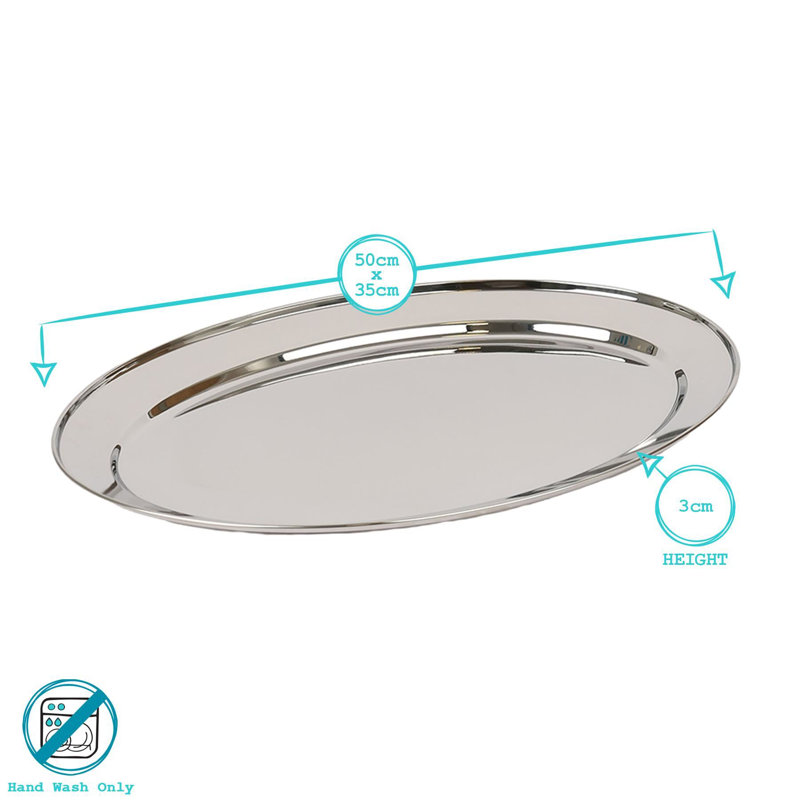 Argon Tableware - Oval Stainless Steel Serving Platters - Set of 3, 3cm H x 50cm L x 50cm W