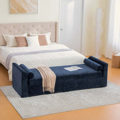 Banc moderne, banc de bout de lit avec accoudoirs, canapé méridienne en chenille avec 2 traversins, convient aux salons, aux entrées, aux dortoirs et aux chambres à coucher