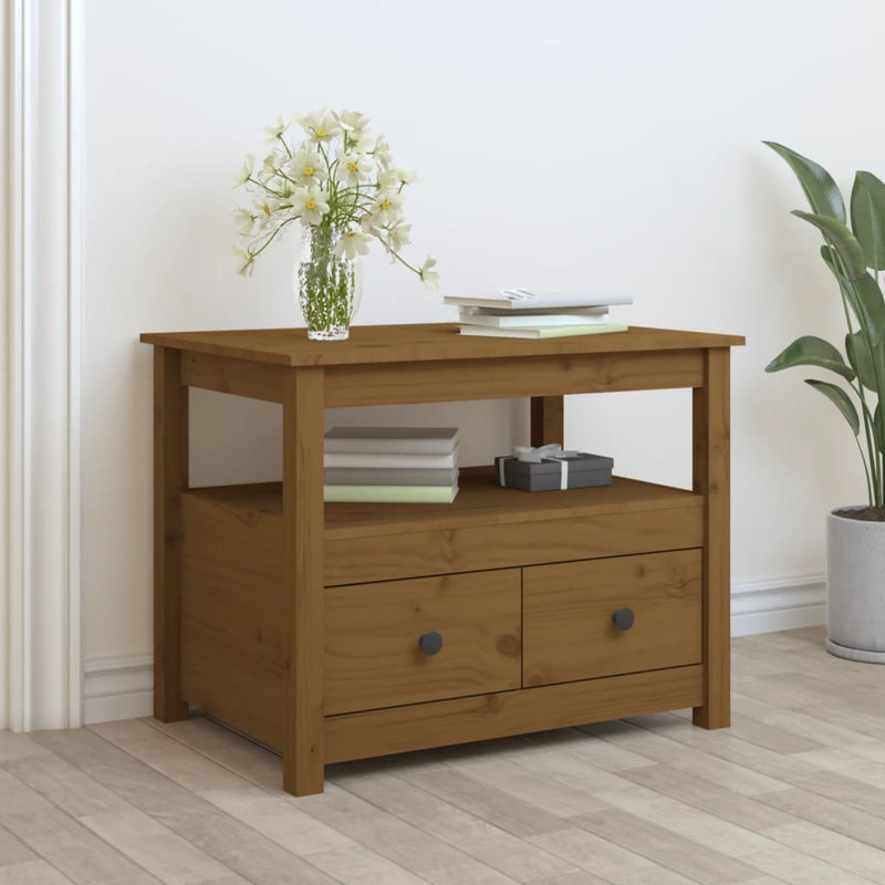 Kitrina Solid Wood Four Leg Coffee Table with Storage, Honey Brown