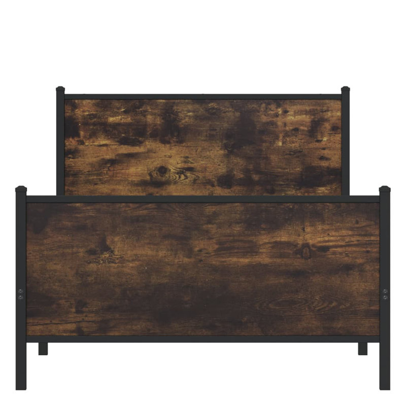 Vidaxl Metal Bed Frame Without Mattress ,  91.5cm H x 125cm W x 207cm L, Smoked Oak