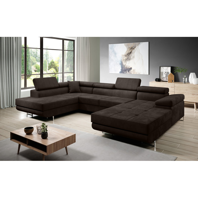 Alhed Corner Sofa Bed, Matte Black, Left Hand Facing, Dark Brown