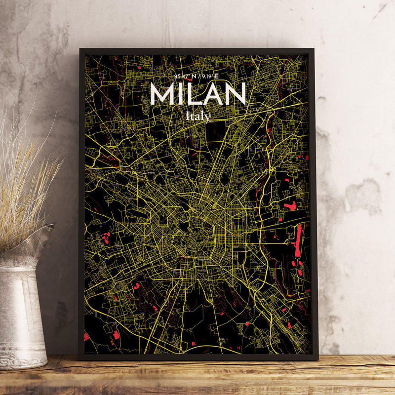 Milan City Map - No Frame Print, 50.8cm H x 40.6cm W x 0.13cm D x 0.13 cm D