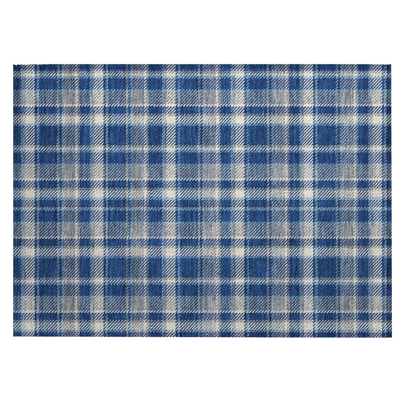Washable Plaid Indoor / Outdoor Rug, Rectangle 1'8" x 2'6"