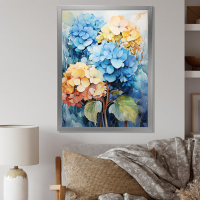 Hydrangea Blooms en bleu et jaune, reproduction sur toile