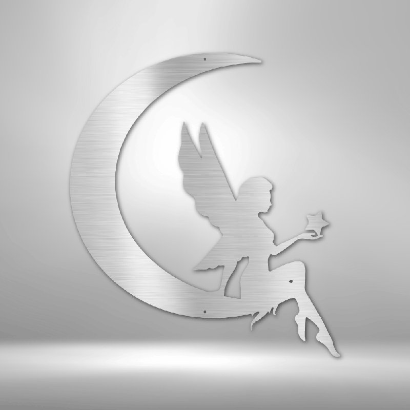 Décoration murale fée lune en acier, Argent, H 17,5 po x l 15,5 po x P 0,048 po