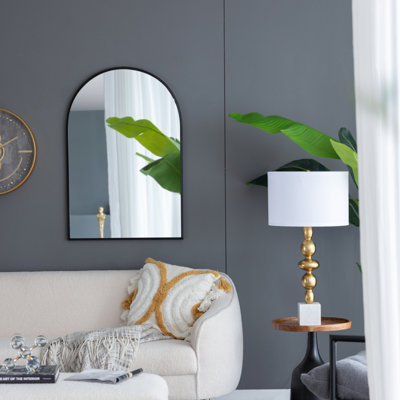 24" X 36" Black Arched Mirror With Metal Frame, Wall Mirror For Living Room Bedroom Entryway