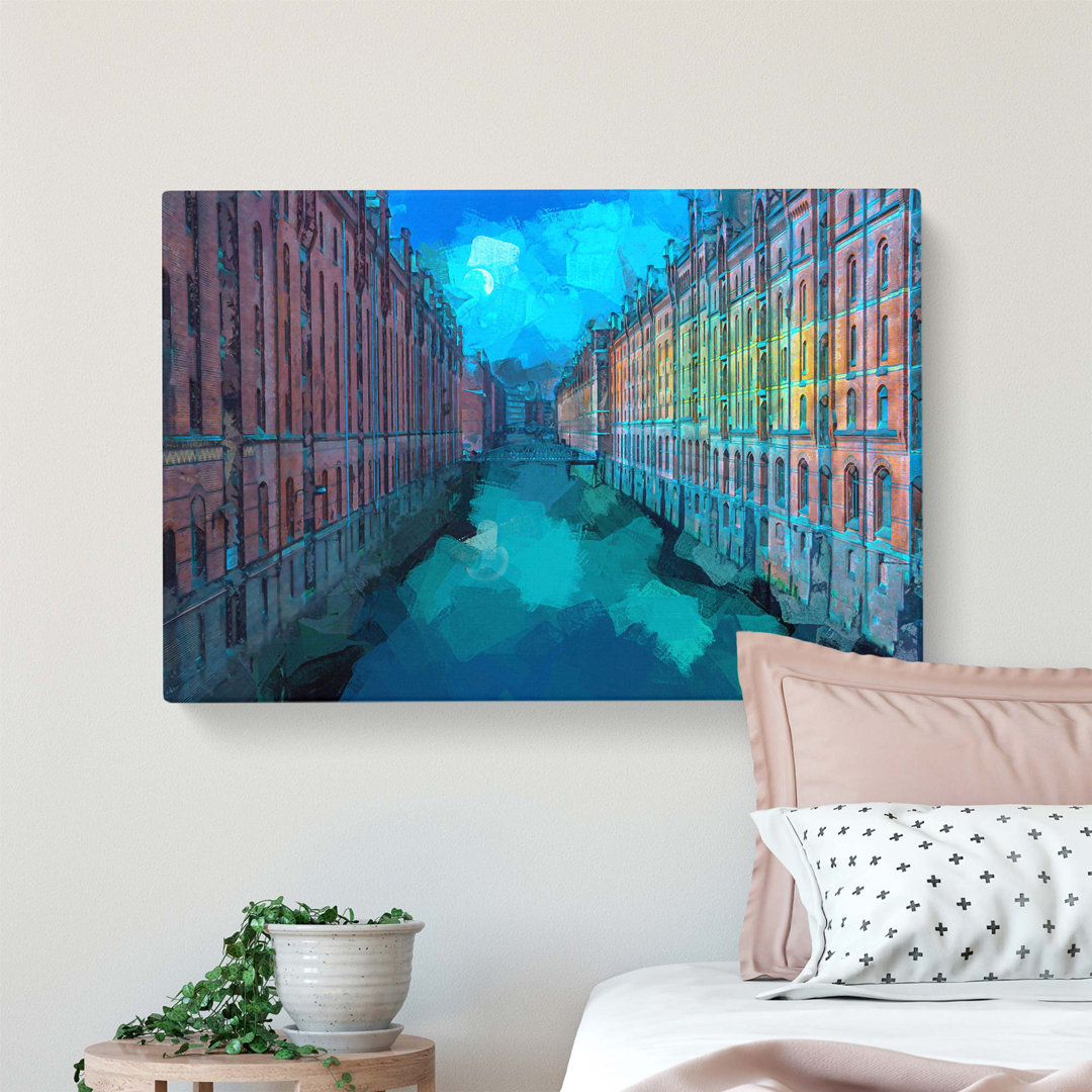 Canal Through Hamburg - Wrapped Canvas