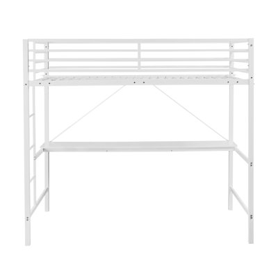 Metal Loft Bed Frame with Desk, Protective Guard Rails and Ladder