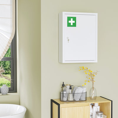 Armoire murale verrouillable en acier 16 po x 21 po, blanche, à 3 niveaux pour la salle de bain et la cuisine, armoire de rangement sécuritaire 16 po x 21 po, maximise l'efficacité