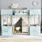 Light Blue Twin Loft Bed with Storage Shelf & Tent Curtain, Playhouse Style Design-1643609343-1643609340