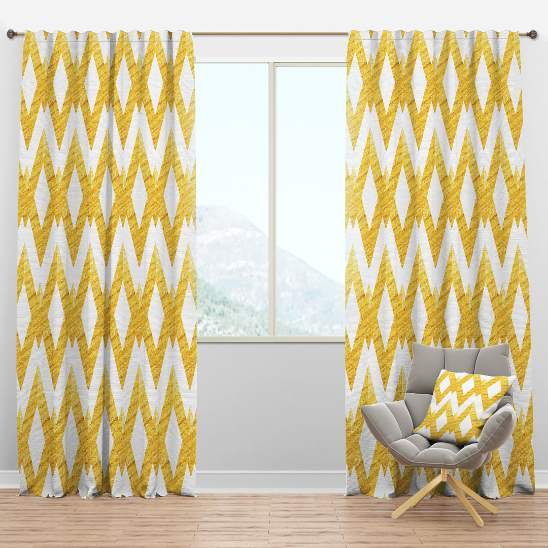 Gold glittering lines pattern - Mid-Century Velvet Curtain - Room darkening - 1 panel Design Art Size per