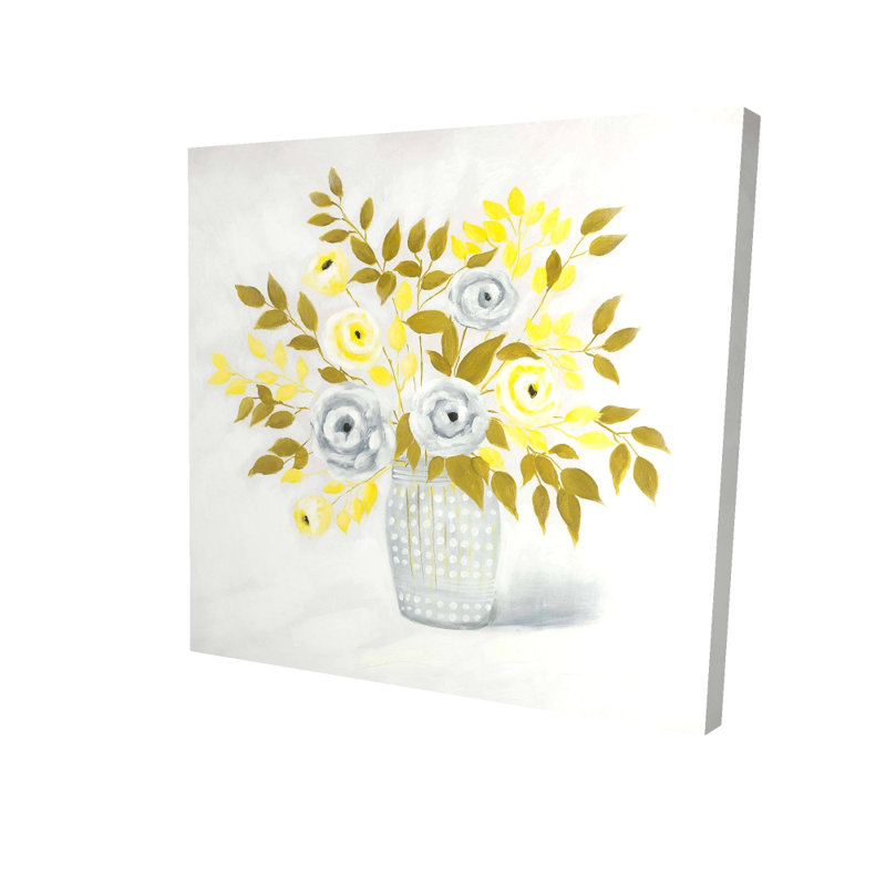 Fleurs bleues et jaunes dans un vase - Toile de chambre contemporaine