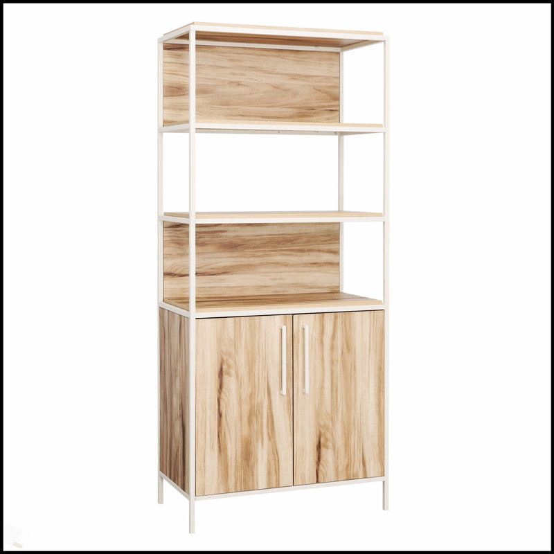 Bibliothèque élégante avec portes, grand espace de rangement et de présentation, finition brun riche pour une décoration intérieure élégante