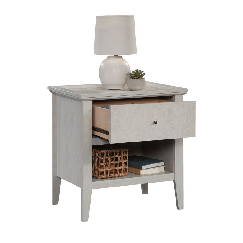 Glacier Oak Hexagon Pattern 1-Drawer Nightstand with Open Shelf