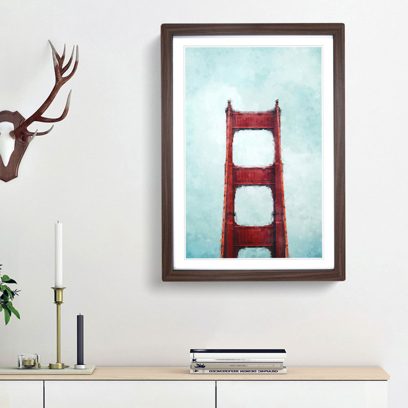 The Top of the Golden Gate Bridge - Picture Frame Painting Print, 45cm H x 33cm W x 2cm D, Walnut Framed