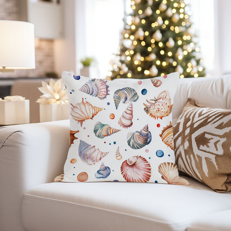 Housse de coussin nautique Beach and Coastal Seashells, Carré 16 po, Rouge / bleu nautique / plage 4