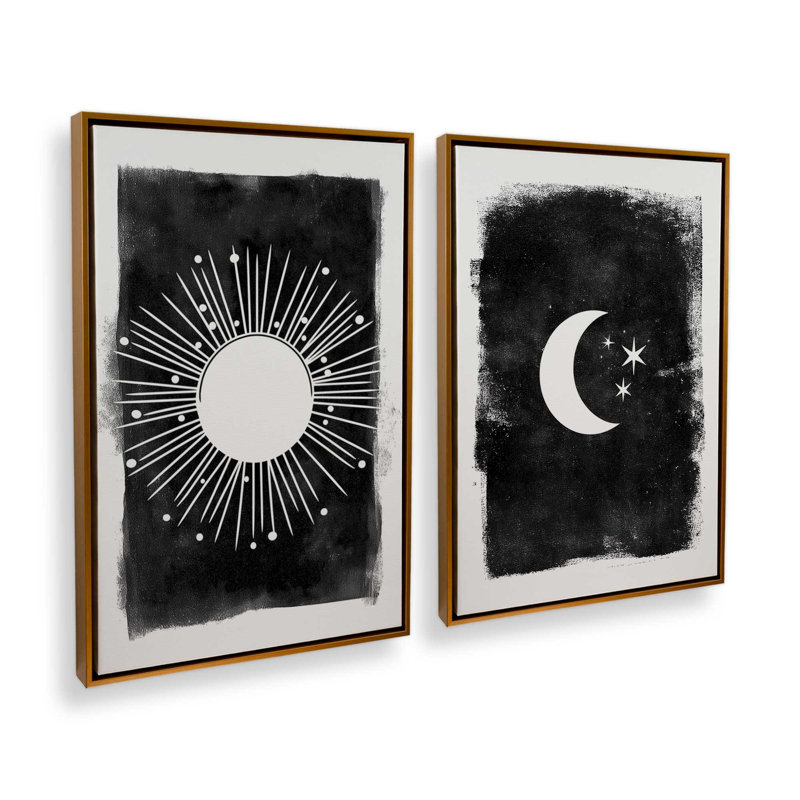 Ensemble de 2 impressions solaires, 12 po x 8 po, Cadre flottant doré poli