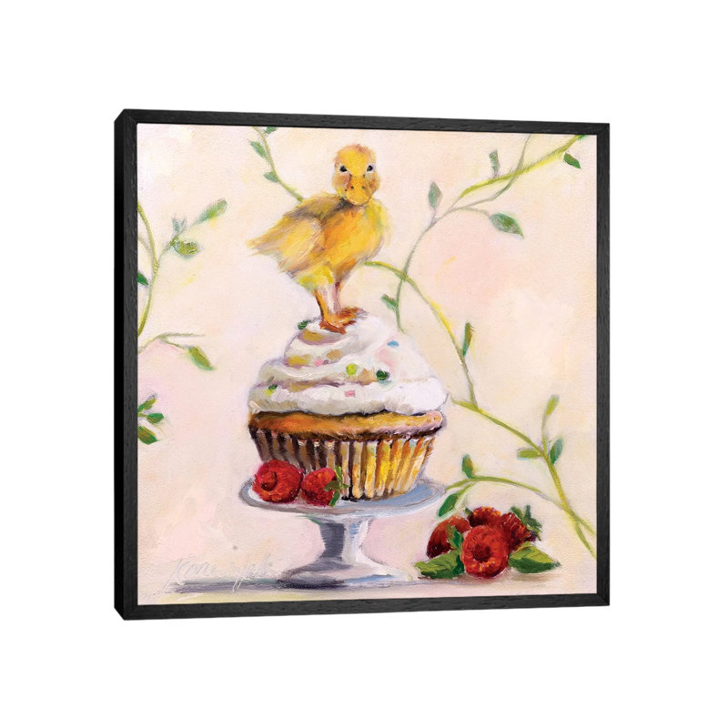 Sweet Raspberry Good Luck Cake by Karen Weber - Painting on Canvas, 45.72 cm H x 45.72 cm W, Black Framed