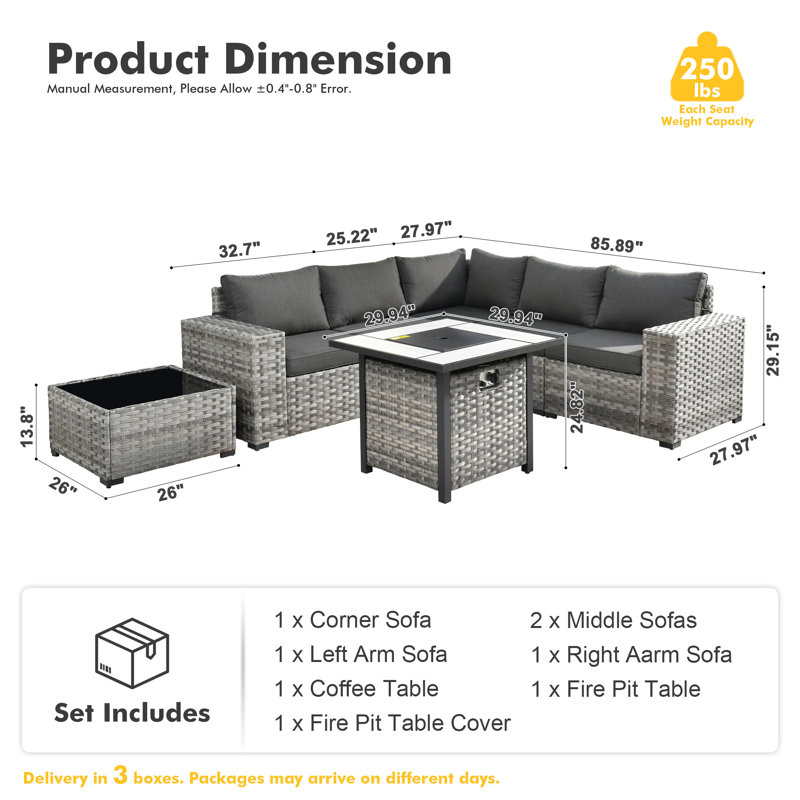 Bobia 5 - Person Modular Patio Conversation Set with Cushions, Black