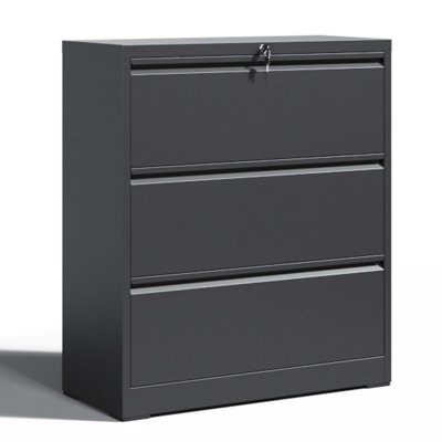 3 Drawer Metal Lateral Filing Cabinet with Lock for Home Office A4/Letter/Legal Size by Inbox Zero