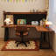 Bureau d'écriture brun en bois massif en forme de L-118615318