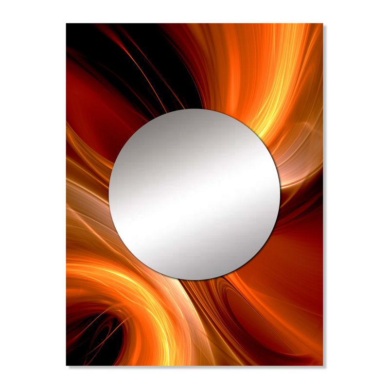 Mabrouka Orange Abstract Warm Fractal Design II - Fractals Unique Wall Mirror, Modern Mirror, Printed Metal Art, 32" x 24"