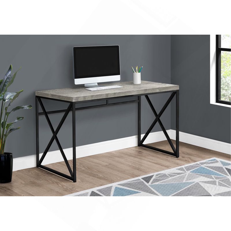 Bureau d'ordinateur, bureau personnel, ordinateur portable, travail, stratifié gris, métal noir, contemporain, moderne