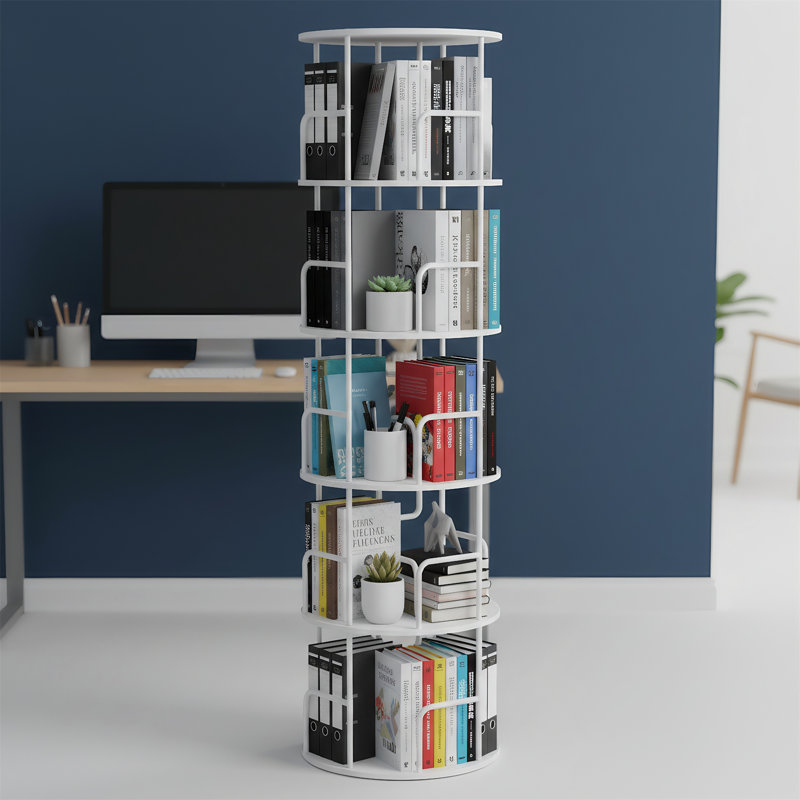 Tour à 5 niveaux avec bibliothèque pivotante à 360 degrés, Blanc