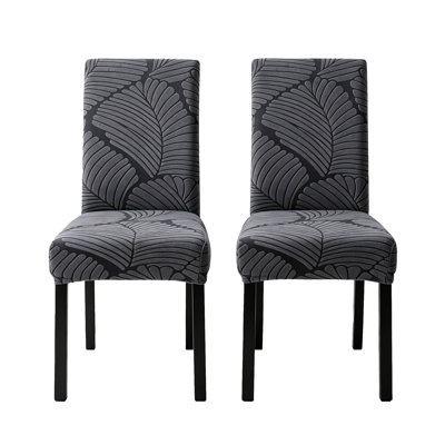 High Back Parsons Dining Chair Slipcovers Pack of 2, Soft Flannel Stretch Embossed Leaf Dark Gray Chair Covers Removable Washable Furniture Protector for Indoor Kitchen Dining Room