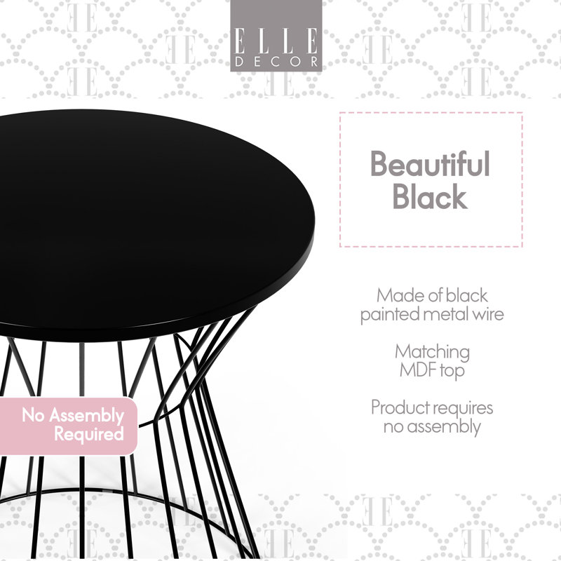 Elle Decor Lulu Modern Hourglass Metal End Table, Decorative Round Accent Coffee Table or Nightstand, Black