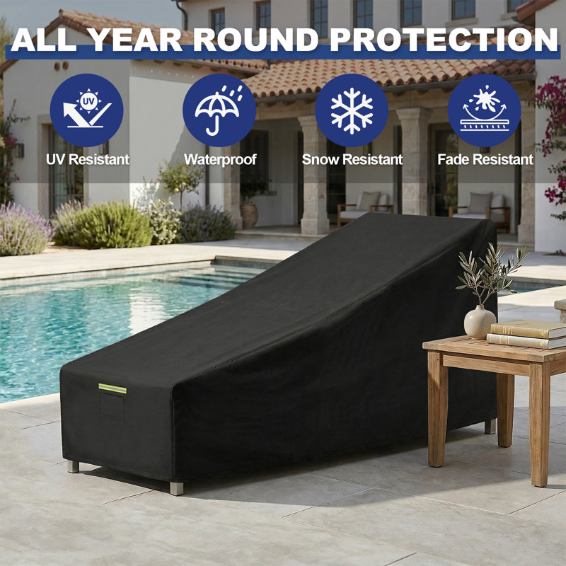 Waterproof All-Weather Patio Chaise Lounge Cover, 600D Heavy Duty Outdoor Cover Furniture for Pool & Patio, Black