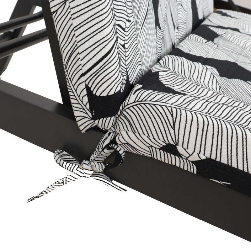 Black Leaf Pattern Chaise Lounge Cushions Set of 2, 75"x22.8"x2" Outdoor Patio Seat Cushion with Secure Ties for Pool Lawn Backyard Beach Furniture
