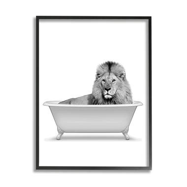Stupell Industries Bulldog in Tub Bathroom Animal Animals & Insects Painting Black Framed Art Print Wall Art, Size: 24 x 30