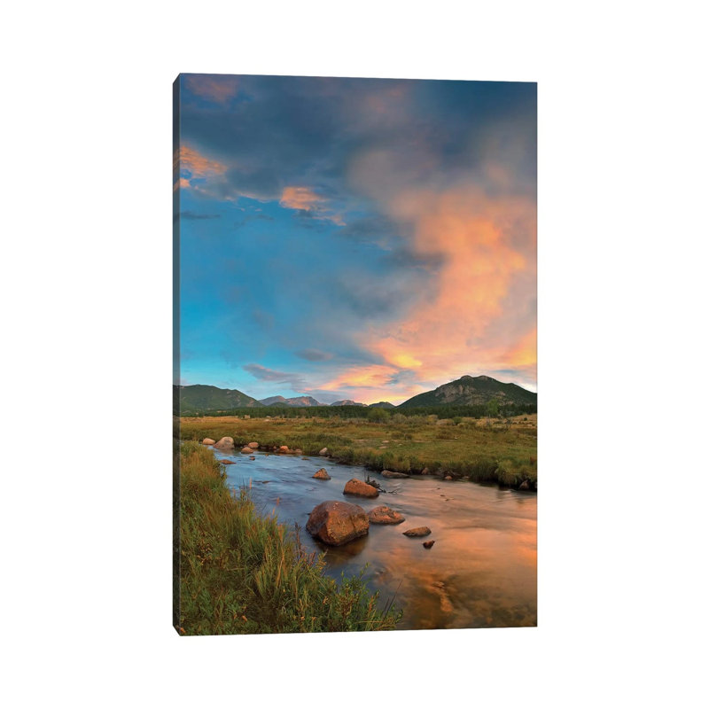 Sunset Over River and Peaks in Moraine Park 1 Piece Wrapped Canvas Wall Art, 101.6 cm H x 66.04 cm W x 3.175 cm D