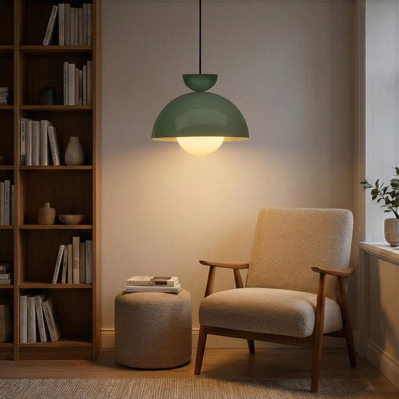 Luminaire suspendu en forme de dôme Mid-Century moderne 10 po Vesper, Vert
