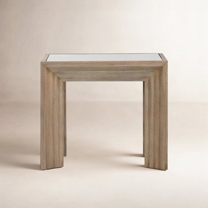 Table d'appoint en bois de pin de 24 po de largeur avec plateau en verre Cleo