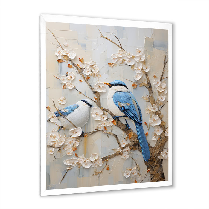 «Cherry Blossoms», art mural sur toile, oiseaux du paradis minimalisme, H 44 po x l 34 po x P 1,5 po, Blanc