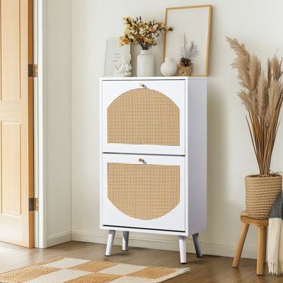 Lavenia 2 Flip Drawers Rattan Shoe Cabinet Shoe Storage Organizer Unit