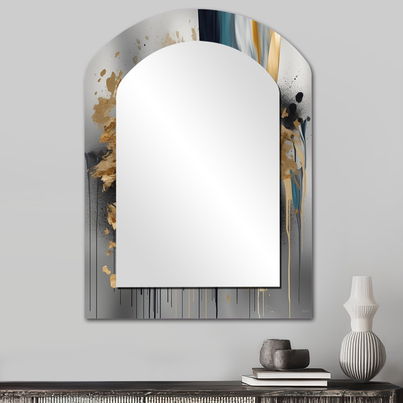 Abstract Shapes And Infinity Lines IV - Gold Modern Arch Wall Mirror, 34" x 25"
