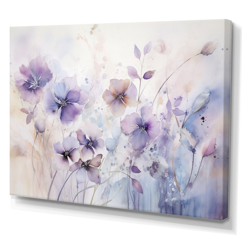 Mauve et fleurs mystiques III - art botanique abstrait, H 34 po x l 44 po x P 1,5 po, Toile tendue