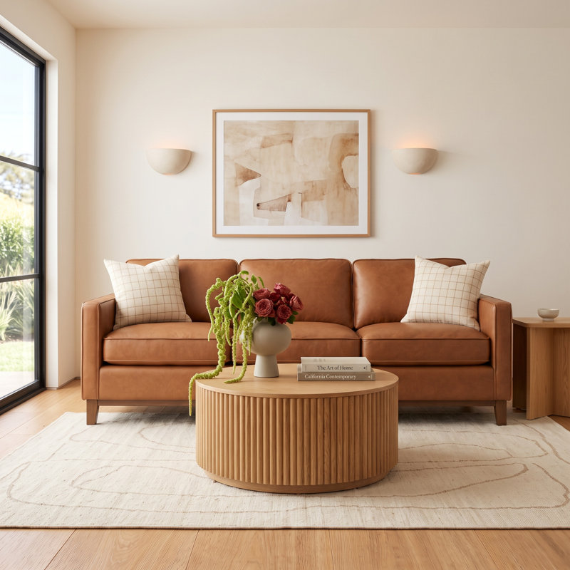 Cascades Upholstered 85'' Sofa, Chestnut Genuine Leather