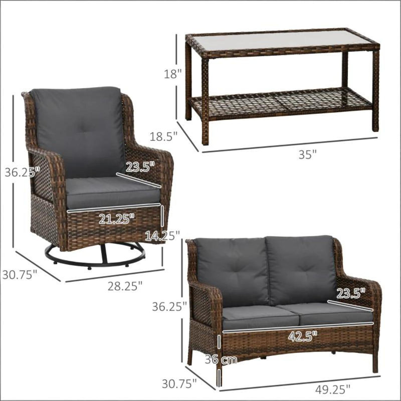 Ensemble de conversation près de la piscine, ensemble de table et chaises de salle à manger de patio, ensemble de meubles de patio 4 pièces